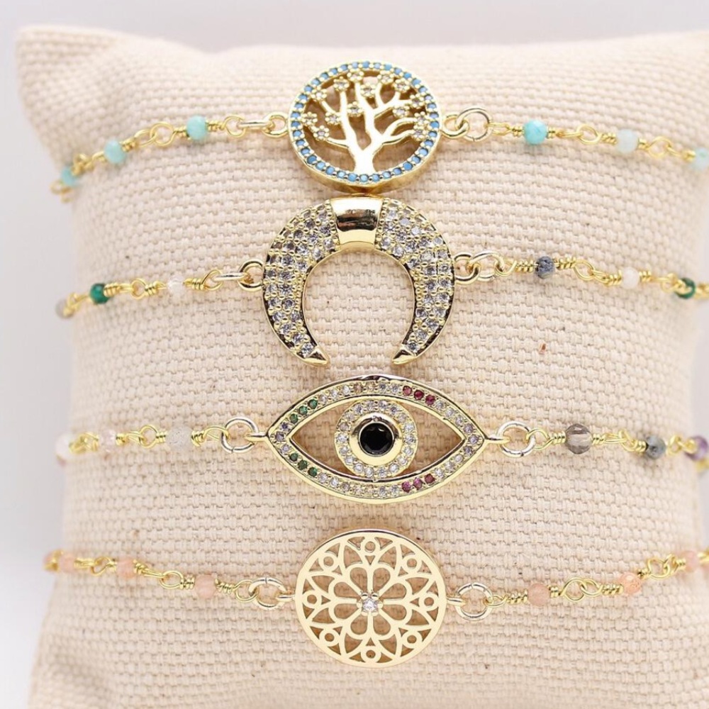 Lena Vie Lux Turkish Gold Swarovski Crystal Crescent Moon Adjustable Bracelet - Picture 3 of 3
